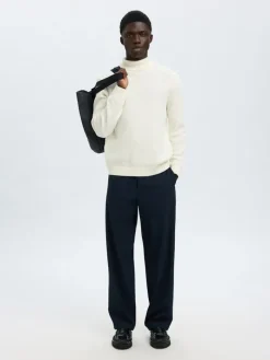SLHTREVOR LS KNIT STRUCTURE ROLL NECK egret