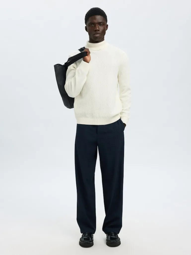 SLHTREVOR LS KNIT STRUCTURE ROLL NECK egret