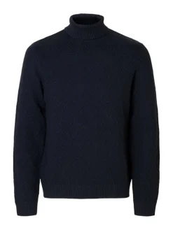 SLHTREVOR LS KNIT STRUCTURE ROLL NECK sky captain