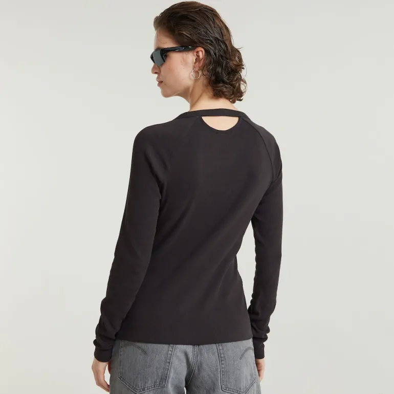Slim rib keyhole r t ls wmn dk black