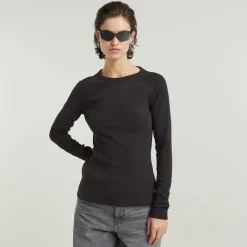 Slim rib keyhole r t ls wmn dk black