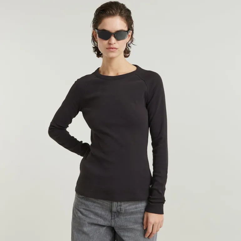 Slim rib keyhole r t ls wmn dk black