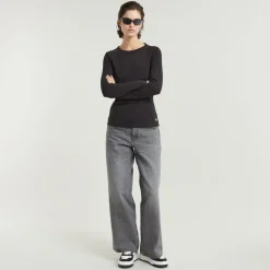 Slim rib keyhole r t ls wmn dk black
