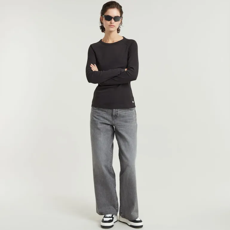 Slim rib keyhole r t ls wmn dk black