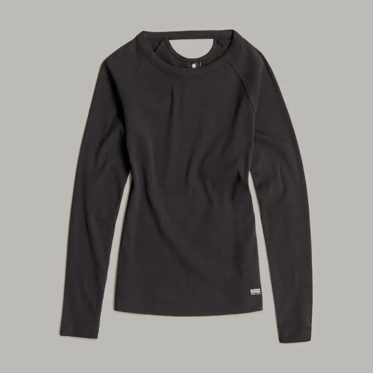 Slim rib keyhole r t ls wmn dk black