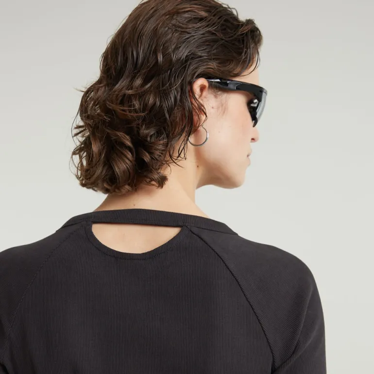 Slim rib keyhole r t ls wmn dk black