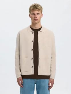 SLMMIKE LIGHT POLO CARDIGAN NOOS oatmeal