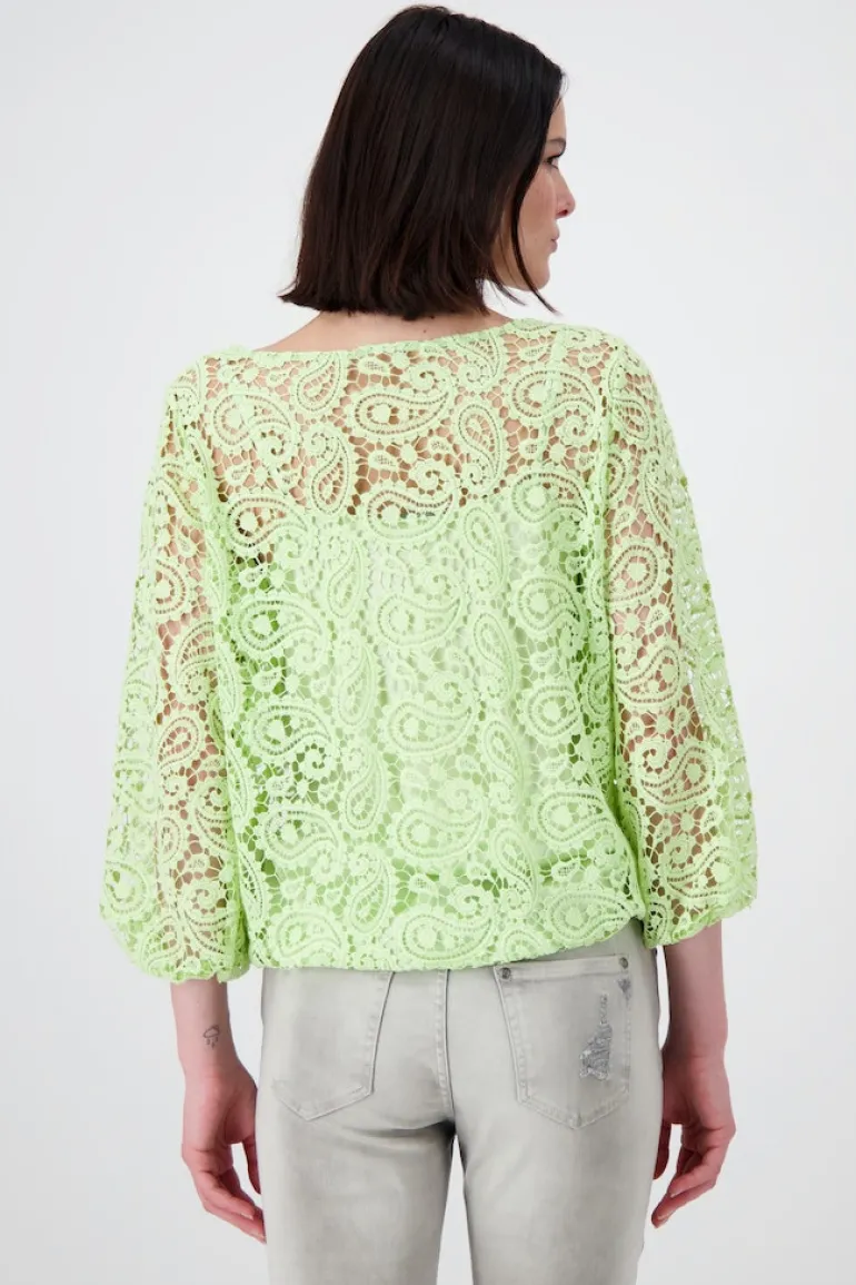 Spitzenshirt mit U Boot Ausschnitt pastell green