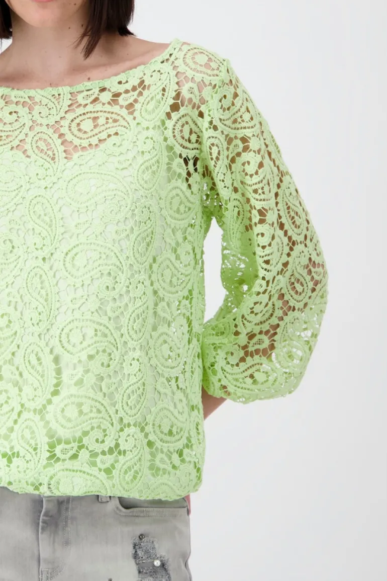Spitzenshirt mit U Boot Ausschnitt pastell green