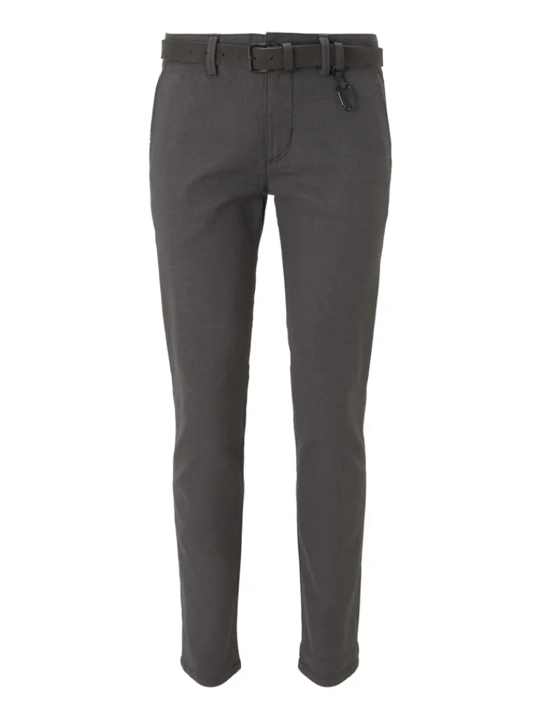 Straight Fit Chino Hose mit Gürtel grey brown check yarn dye