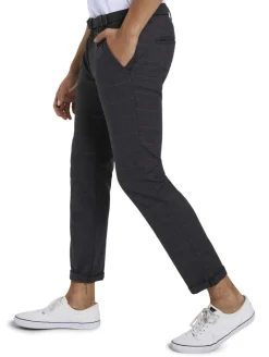 Straight Fit Chino Hose mit Gürtel grey brown check yarn dye