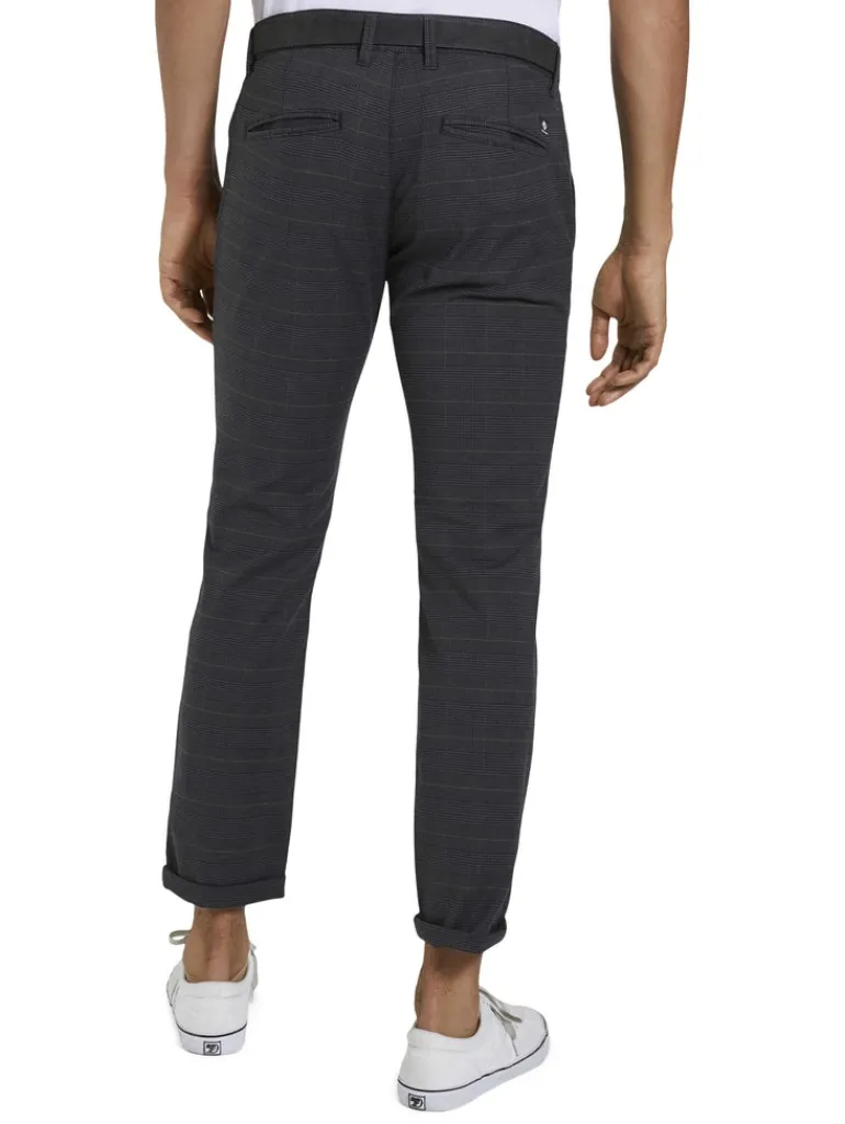 Straight Fit Chino Hose mit Gürtel grey brown check yarn dye