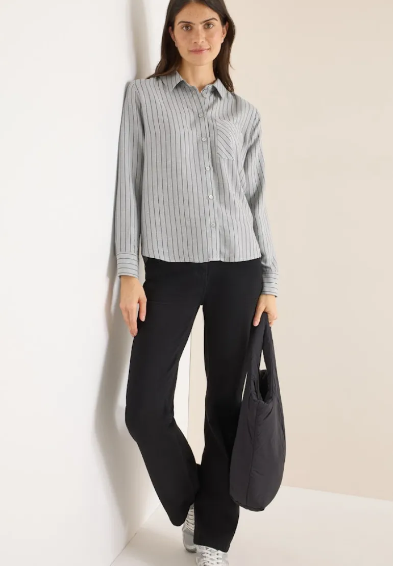 Streifen Flanell-Hemdbluse luna grey melange
