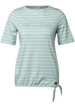 Streifenshirt mit Wording cool salvia green