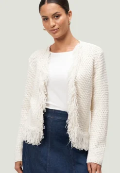 Strickjacke mit Fransen creamwhite