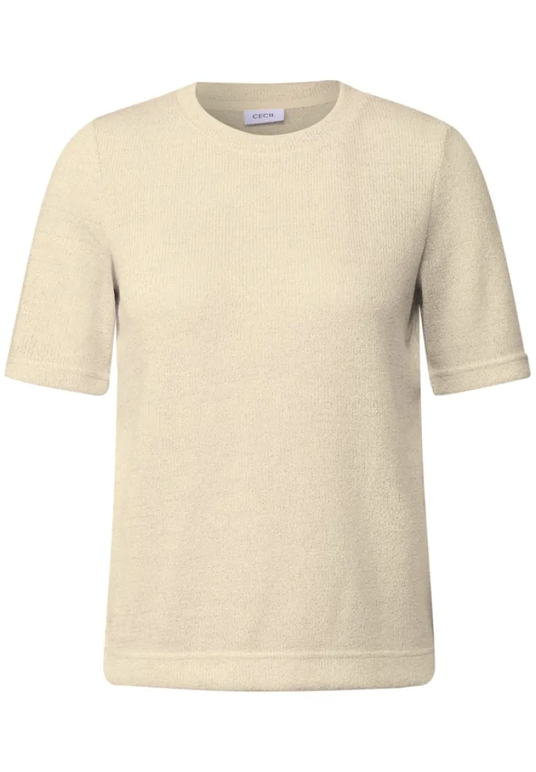 Strick-Look Glitzer T-Shirt light beige