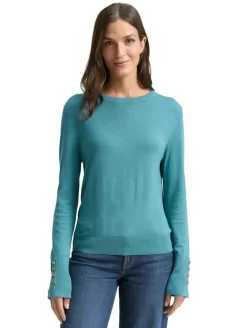 Strickpullover mit Knopf-Details tropical teal