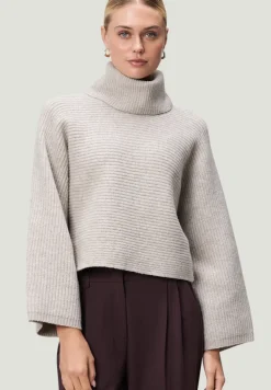 Strickpullover mit Rollkragen beige melange