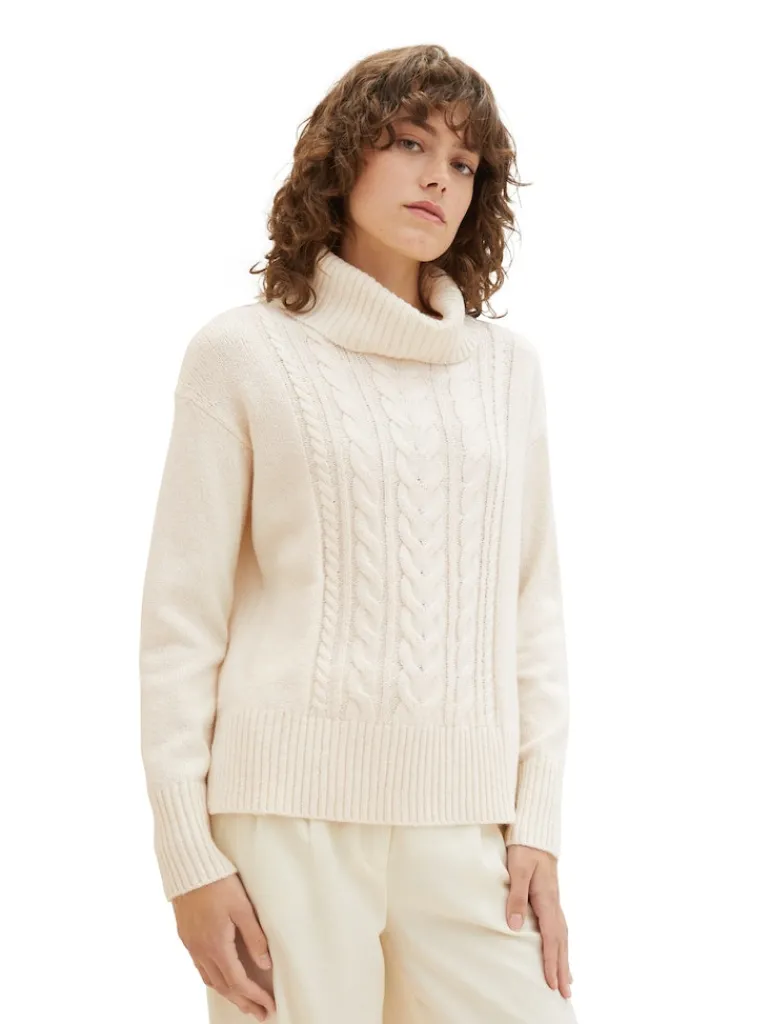 Strickpullover mit Rollkragen soft beige melange