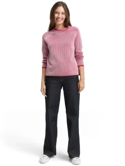 Strickpullover mit Rundhalsausschnitt pink plaited knit