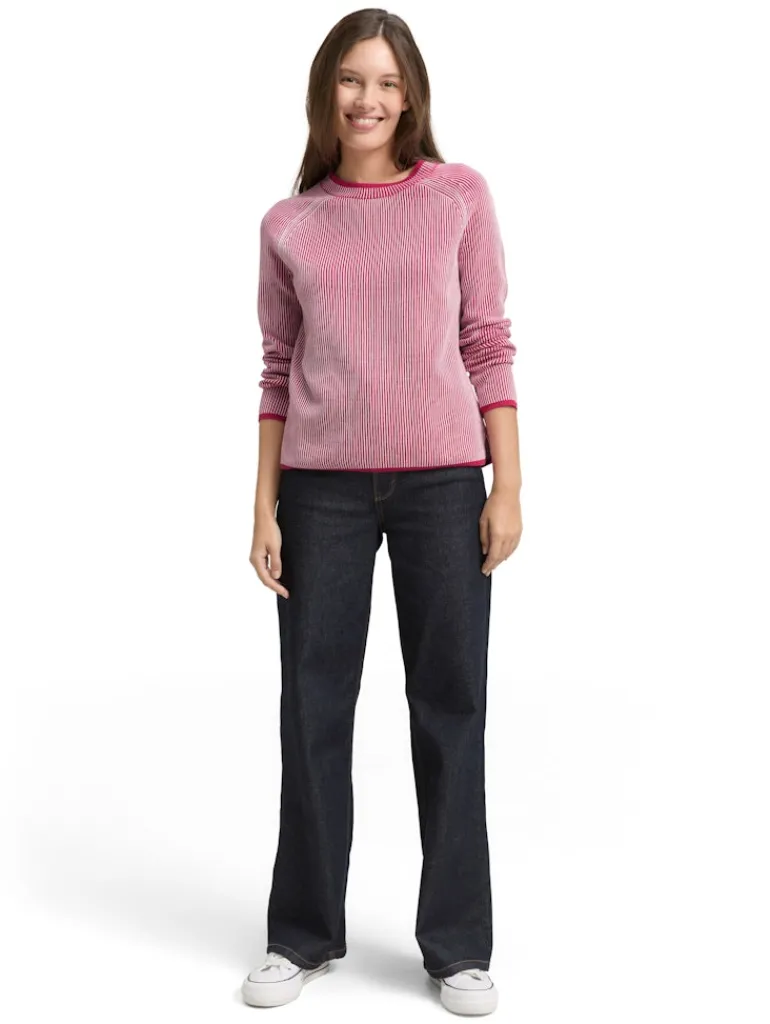 Strickpullover mit Rundhalsausschnitt pink plaited knit