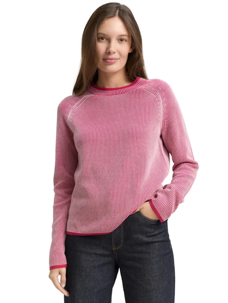 Strickpullover mit Rundhalsausschnitt pink plaited knit
