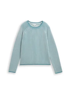Strickpullover mit Rundhalsausschnitt teal plaited knit