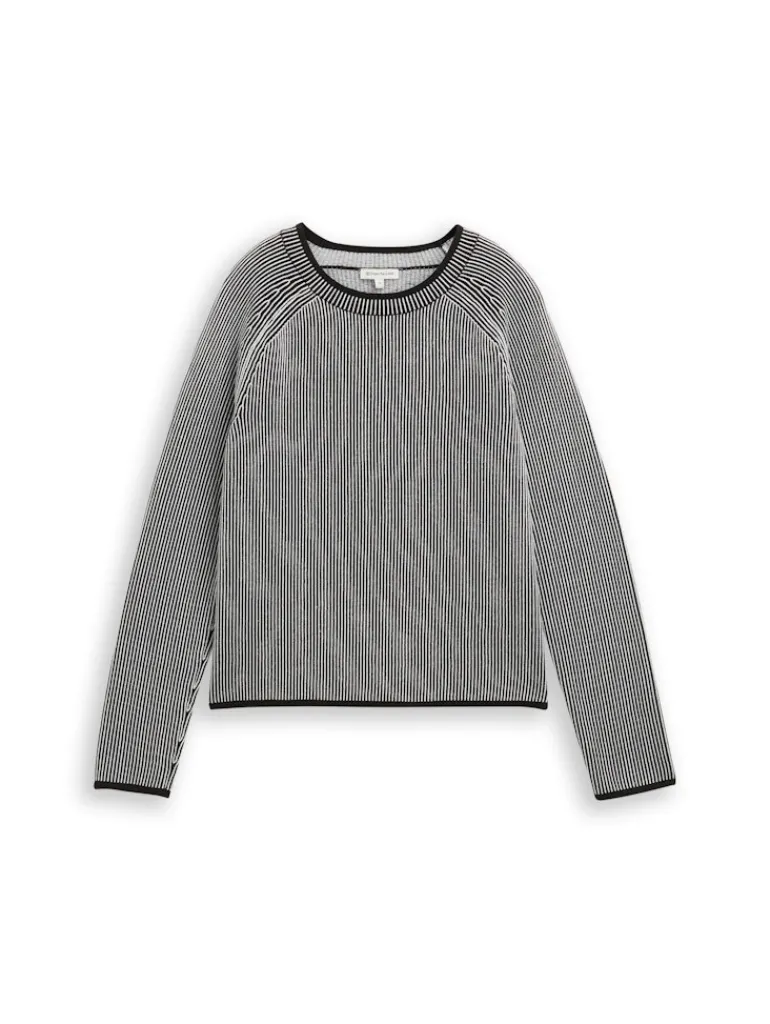 Strickpullover mit Rundhalsausschnitt black white plaited knit