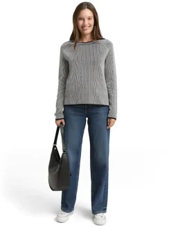 Strickpullover mit Rundhalsausschnitt black white plaited knit