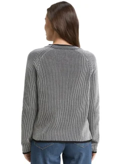 Strickpullover mit Rundhalsausschnitt black white plaited knit