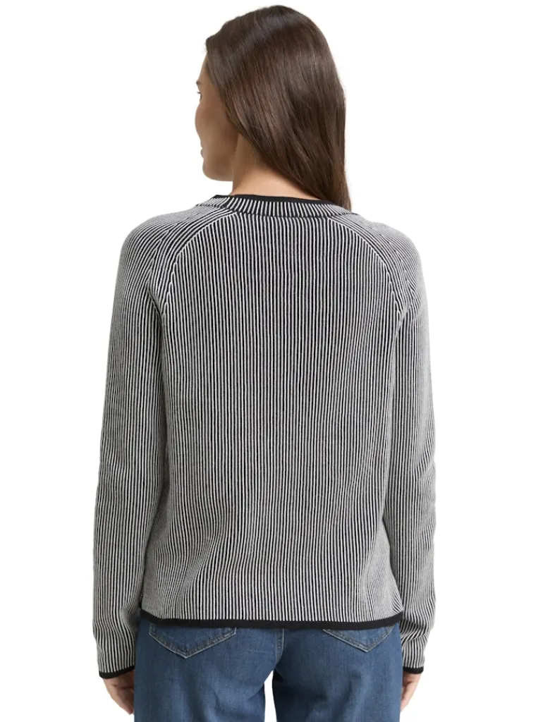 Strickpullover mit Rundhalsausschnitt black white plaited knit