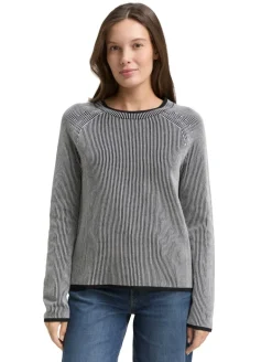 Strickpullover mit Rundhalsausschnitt black white plaited knit