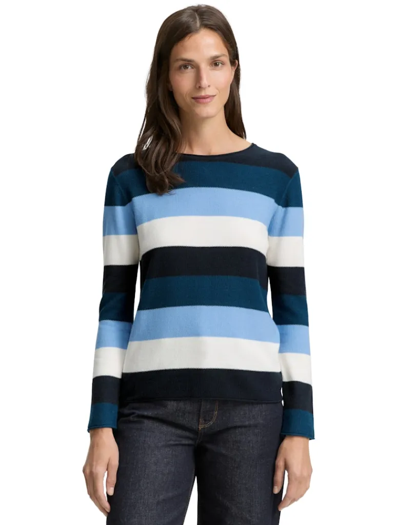 Strickpullover mit Rundhalsausschnitt big teal knit stripe