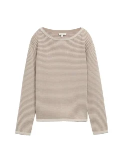 Strickpullover mit U-Boot-Ausschnitt soft taupe bubble knit stripe