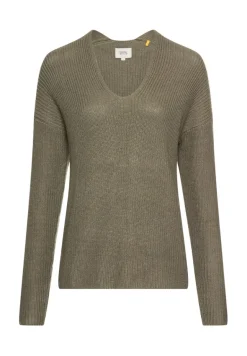 Strickpullover mit V-Ausschnitt shadow khaki