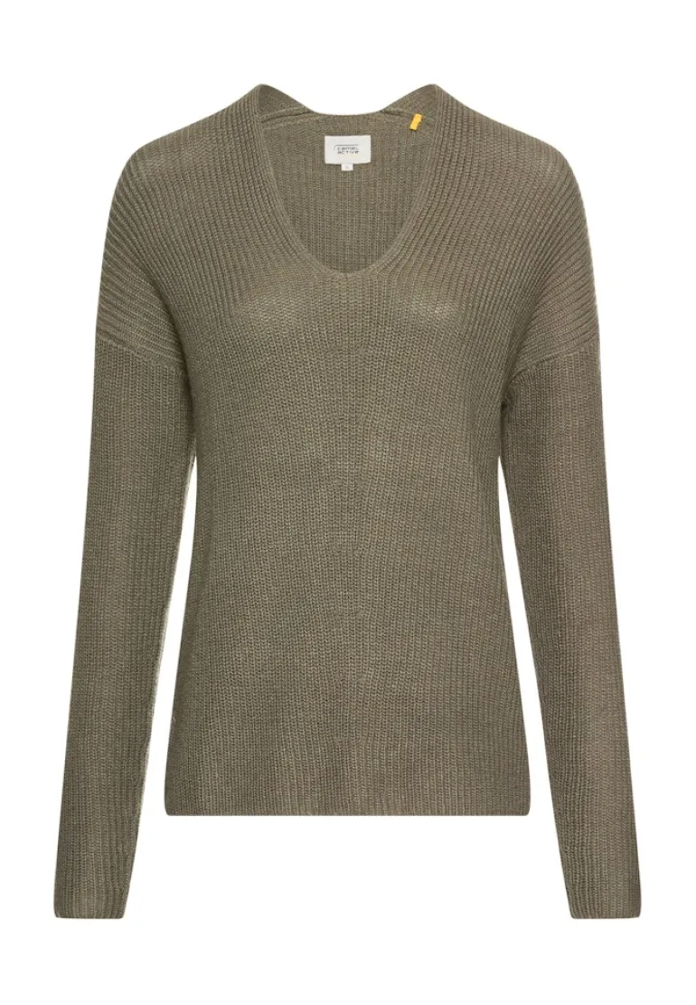 Strickpullover mit V-Ausschnitt shadow khaki
