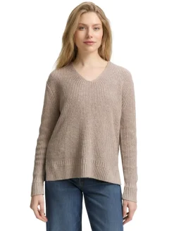 Strickpullover mit V-Ausschnitt soft taupe melange