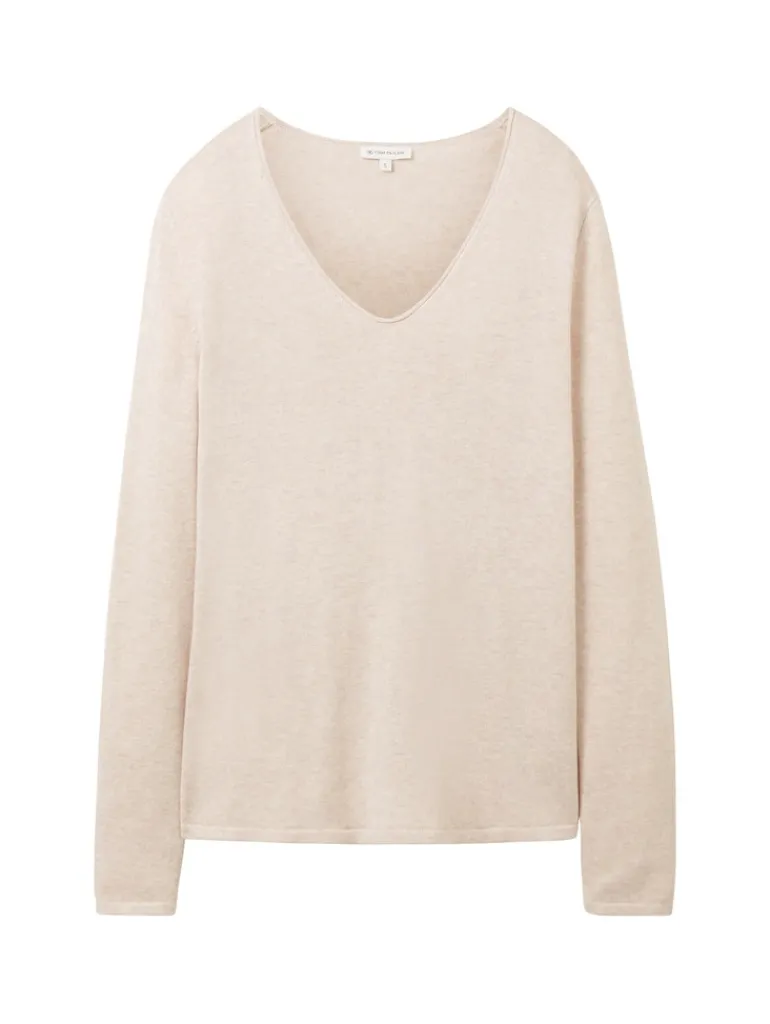 Strickpullover mit V-Ausschnitt desert sand melange