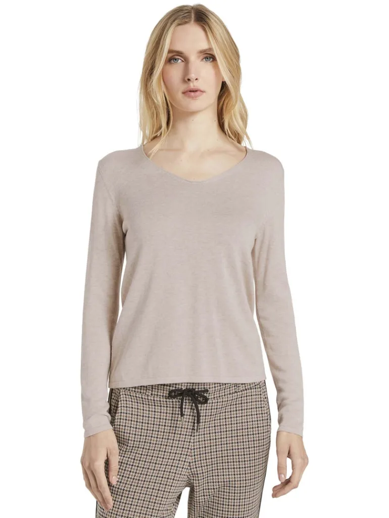 Strickpullover mit V-Ausschnitt desert sand melange