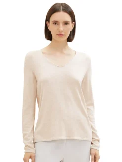 Strickpullover mit V-Ausschnitt desert sand melange