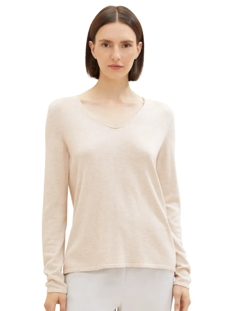 Strickpullover mit V-Ausschnitt desert sand melange