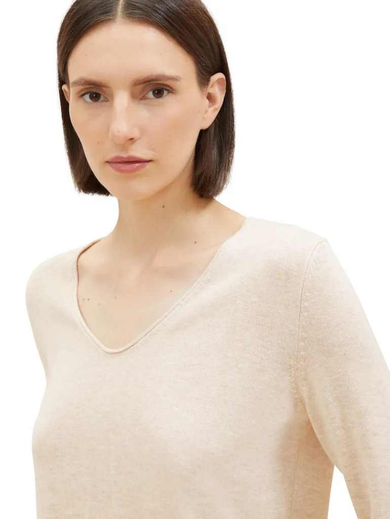 Strickpullover mit V-Ausschnitt desert sand melange
