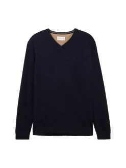 Strickpullover mit V-Ausschnitt knitted navy melange
