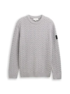 Strickpullover mit Zopfmuster grey offwhite plated