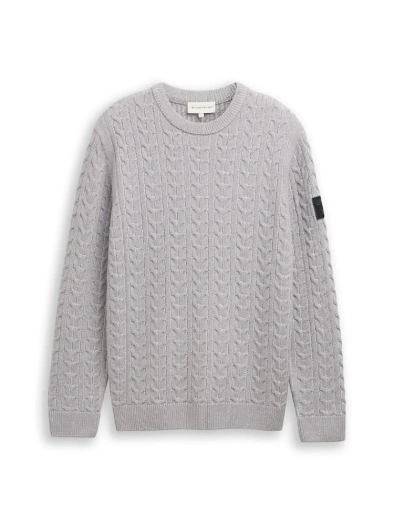 Strickpullover mit Zopfmuster grey offwhite plated