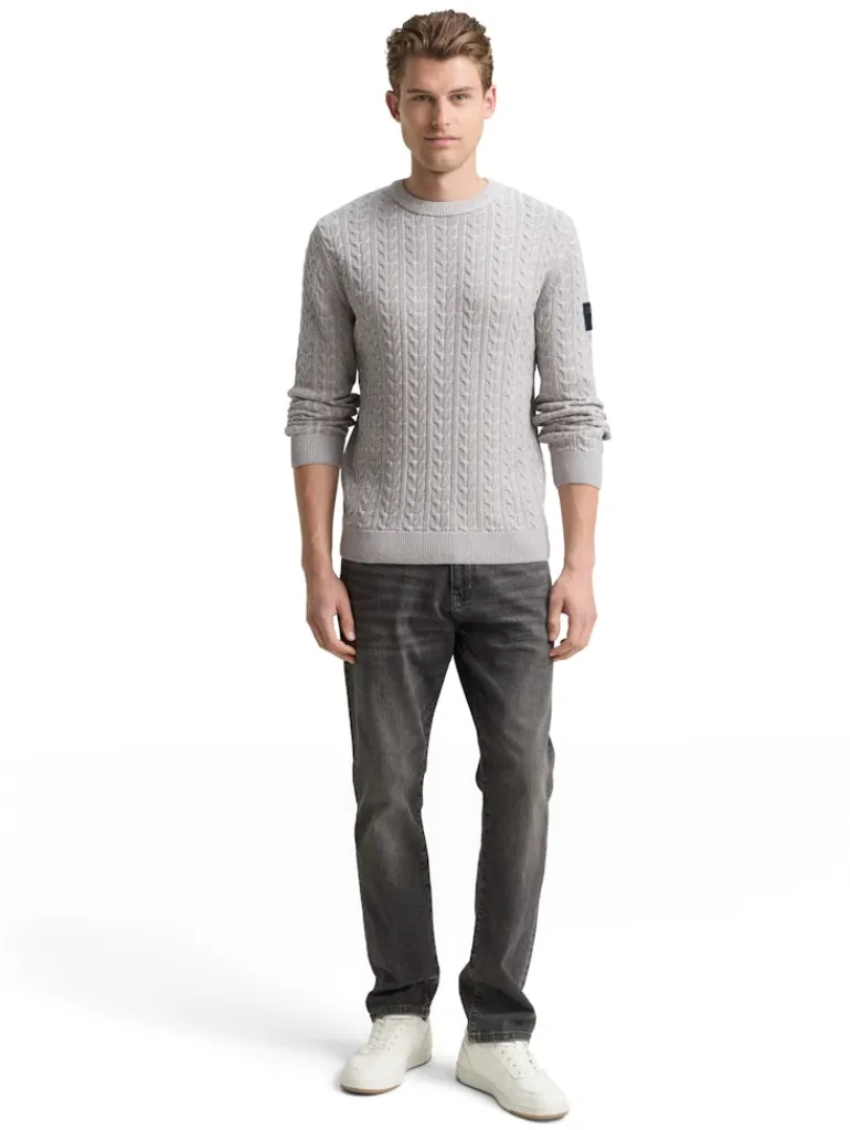Strickpullover mit Zopfmuster grey offwhite plated