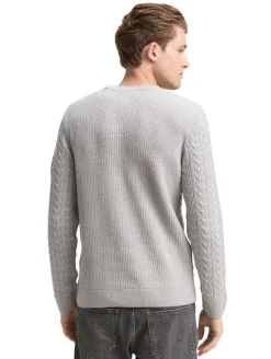 Strickpullover mit Zopfmuster grey offwhite plated