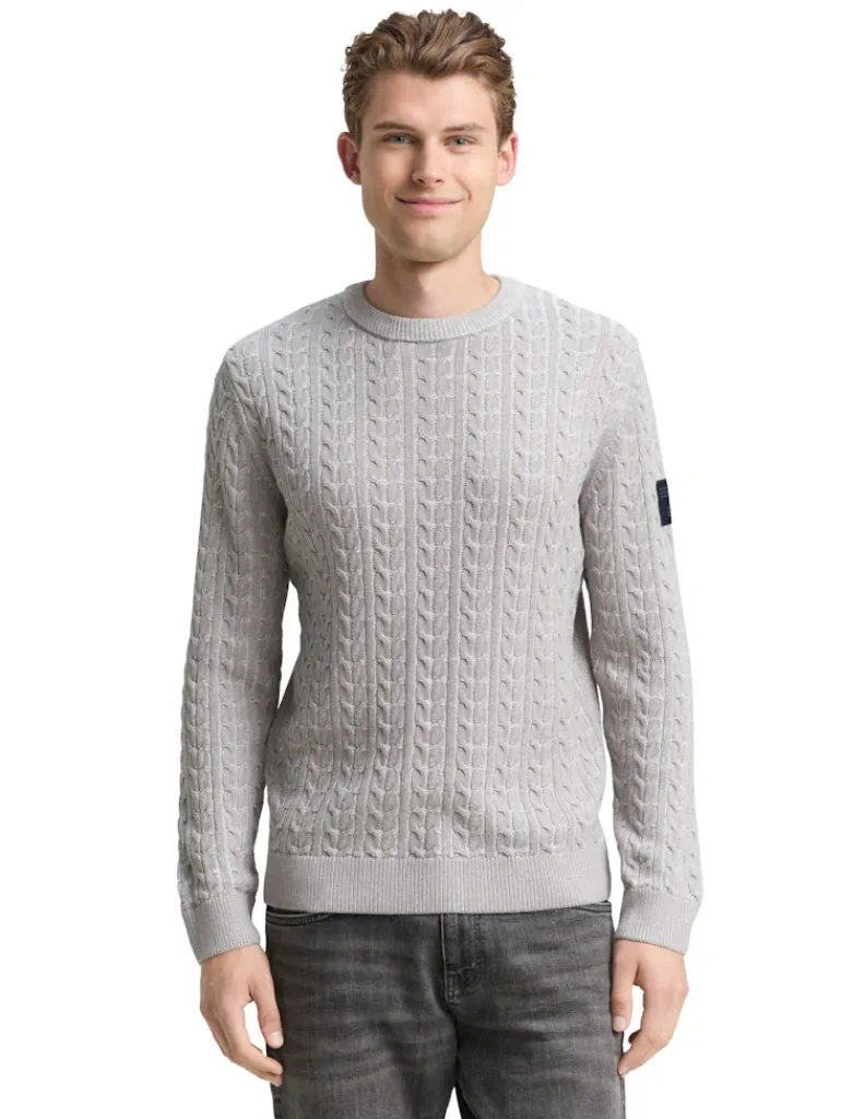 Strickpullover mit Zopfmuster grey offwhite plated