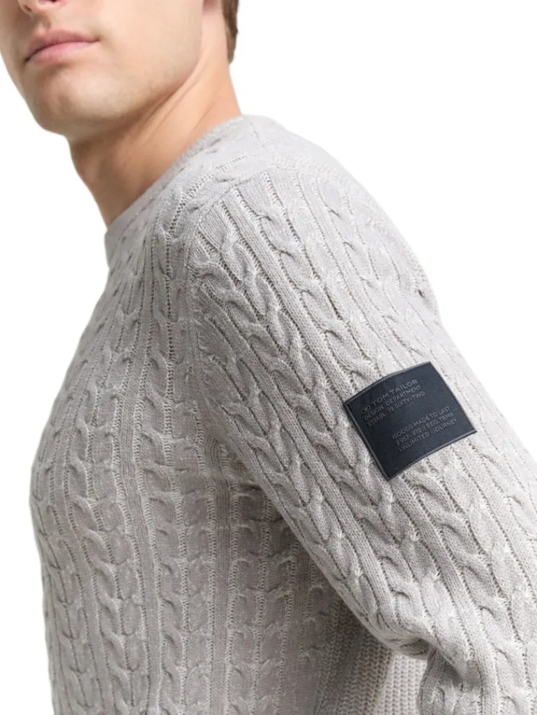 Strickpullover mit Zopfmuster grey offwhite plated
