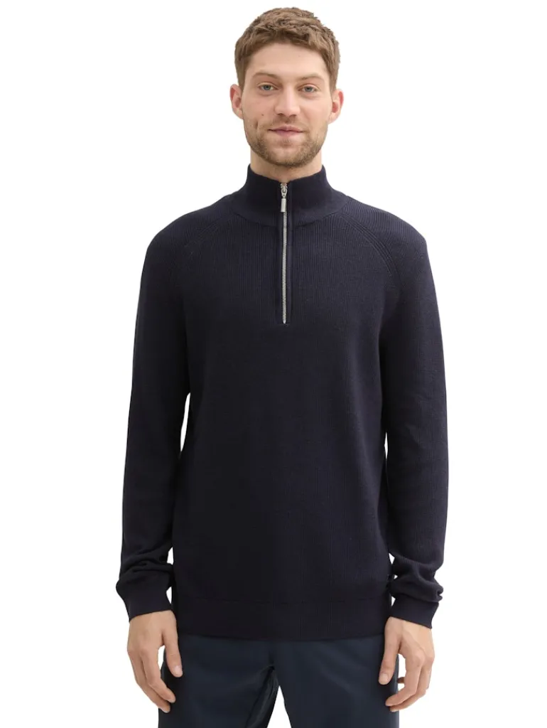 Strukturierter Strick Troyer knitted navy melange